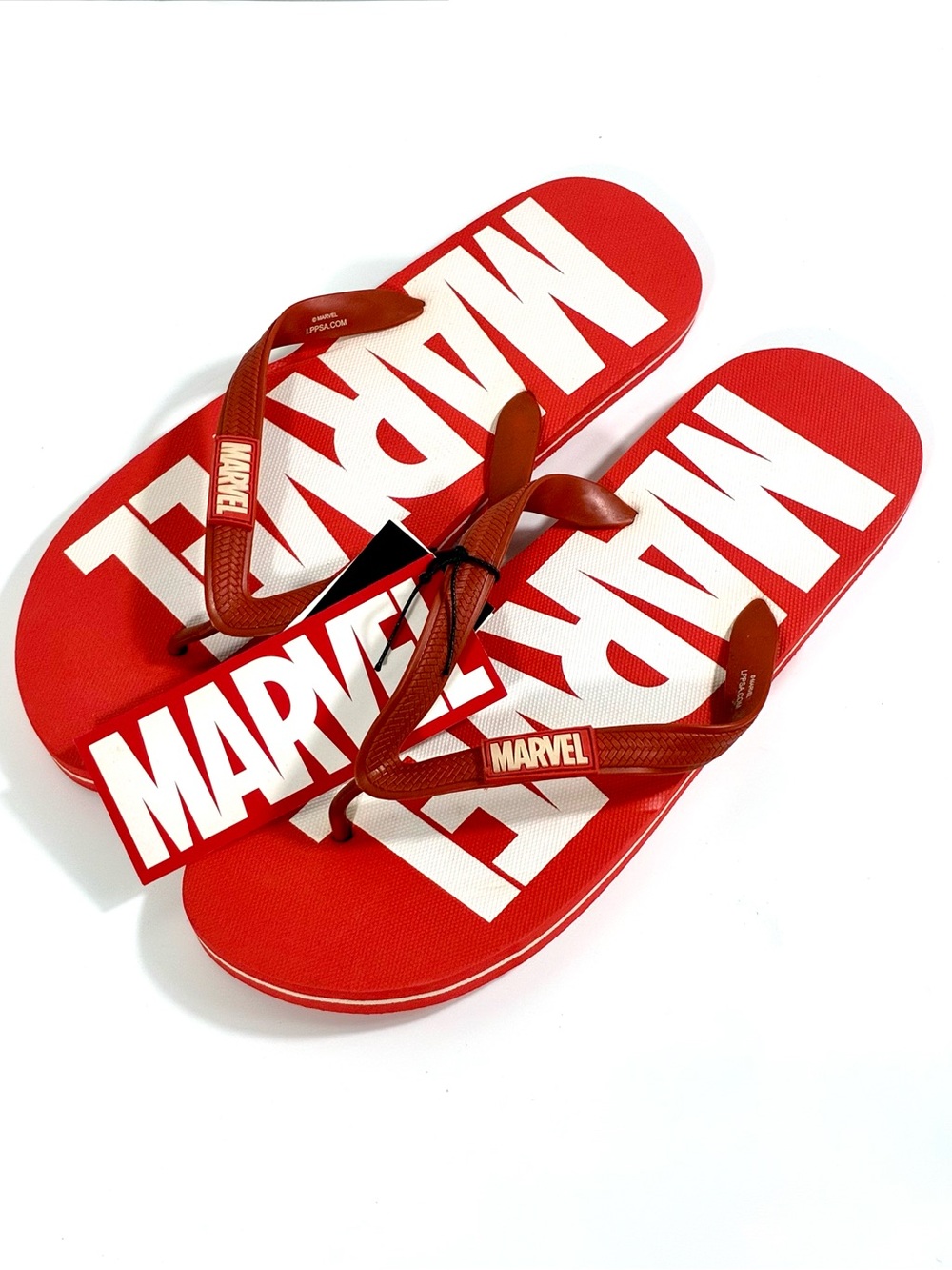 Marvel Comics Men Classic Logo Flip Flops Beach Slides Red White Summer Beach